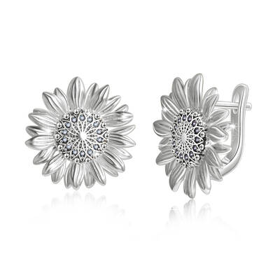 Sterling Silver Sunflower Lever-back Earrings