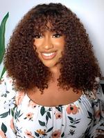 12 Inch Ombre Blonde Curly Bob Wig, 180% Density Brazilian Remy Human Hair Pre-styled Bangs & Glueless Design Highlighted Sho...