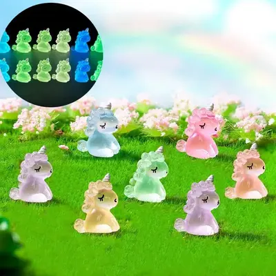 Cute Unicorn Shaped Resin Ornament, Luminous Handmade Micro Landscape Decoration, DIY Handicraft Accessories for Vase Filler,...