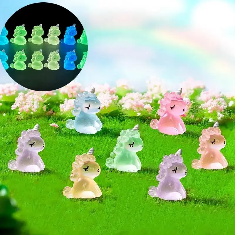 Cute Unicorn Shaped Resin Ornament, Luminous Handmade Micro Landscape Decoration, DIY Handicraft Accessories for Vase Filler,...