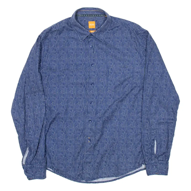 BOSS HUGO BOSS Slim Fit Mens Shirt Blue Spotted Long Sleeve L