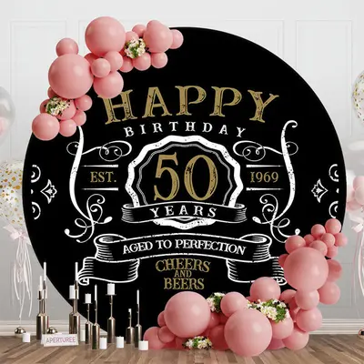 Black White Gold Legend Round 50th Birthday Backdrop - Aperturee