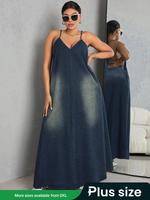 【Plus Size】 Women's Cami Denim Dress, Casual Elegant Plus Size Sleeveless Spaghetti Strap Long Dress for Daily Wear, Wome...