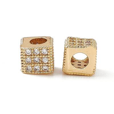 Real 18K Gold Plated Brass Micro Pave Cubic Zirconia Beads