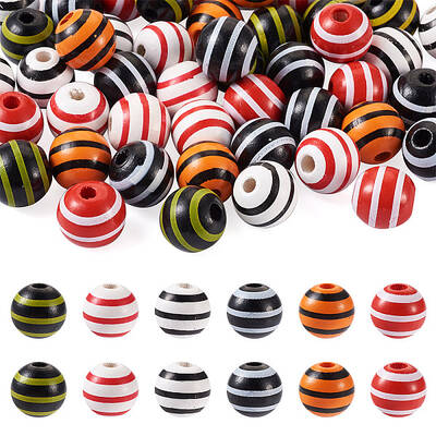 60Pcs 6 Colors Natural Chinese Cherry Wood Beads