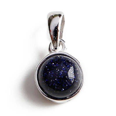 Rhodium Plated 925 Sterling Silver Pave Synthetic Blue Goldstone Half Round Charms