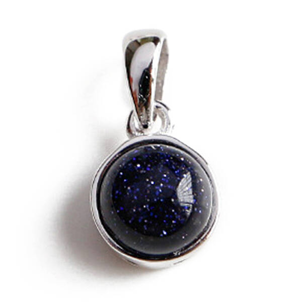 Rhodium Plated 925 Sterling Silver Pave Synthetic Blue Goldstone Half Round Charms