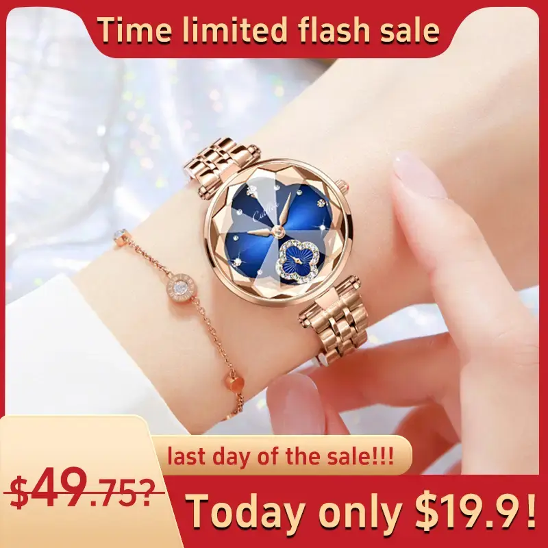 【Fallsale】 Women's Elegant Crystal Watch with Four-Leaf Clover Diamond Dial Water-Resistant Scratch-Resistant Adjustable ...