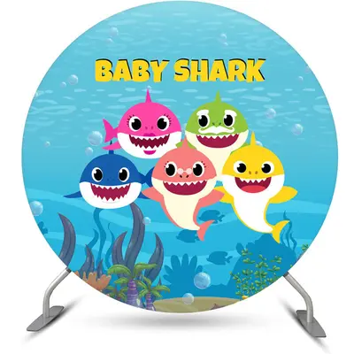Aperturee Blue Sea And Cartoon Shark Round Baby Shower Backdrop Kit | Round Party Backdrop | Circle Backdrop Baby Shower | Ba...