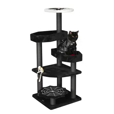 RIWENGO （34”-88.6″ ）Gothic Cat Tree/Tower with Coffin Bed, Halloween Cat Tree, A Broad Base,Plush Cat Scratching Post...