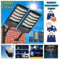 2 Pack  2000W Commercial led outdoor solar lights light up the entire road area lights