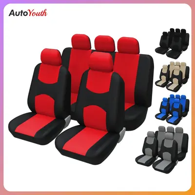 Full Set Car Seat Cover Universal 1 Set, 5-Seater Upgraded Fabric Covers for Front & Rear Seats, Breathable Car Seat Protecto...