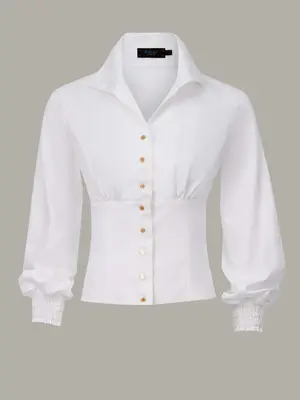 ROOT | Ruched Fitted Shirt | Colour: WHITE | Size: XS