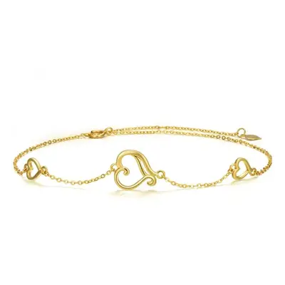 14K Gold Heart Single Layer Charm Anklet