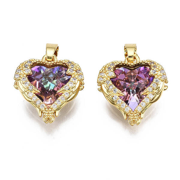 Brass Medium Violet Red Cubic Zirconia Pendants