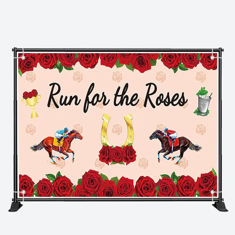 Run For Roses Horses Red Pink Kentucky Derby Backdrop - Aperturee