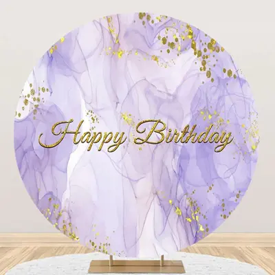 Purple Texture Gold Glitter Round Birthday Backdrop - Aperturee