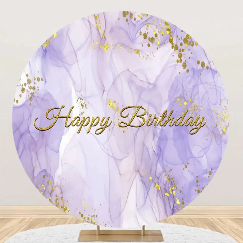 Purple Texture Gold Glitter Round Birthday Backdrop - Aperturee