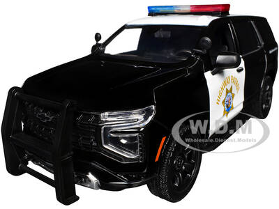 2025 Chevrolet Tahoe PPV CHP (California Highway Patrol) Black and White with Flashing Light Bar and Front and Rear Lights ...
