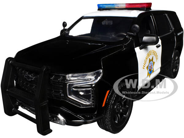 2025 Chevrolet Tahoe PPV CHP (California Highway Patrol) Black and White with Flashing Light Bar and Front and Rear Lights ...