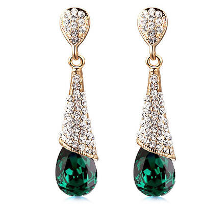 Real 18K Gold Plated Brass Rhinestone Teardrop Stud Earrings