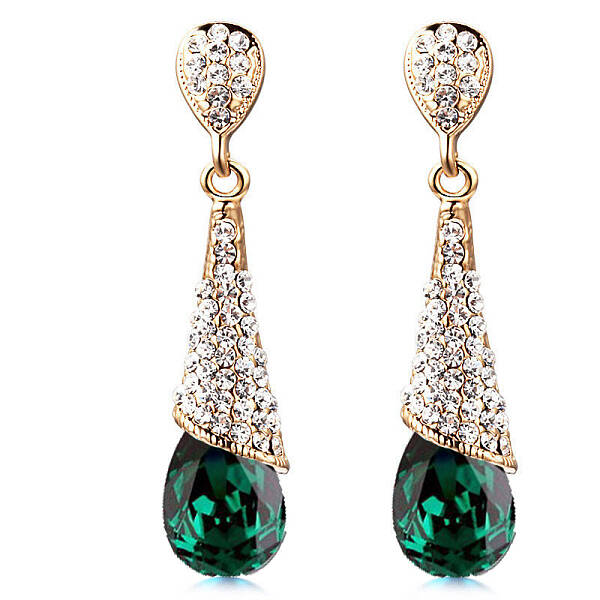Real 18K Gold Plated Brass Rhinestone Teardrop Stud Earrings