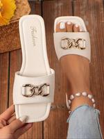 Women's Fashionable Plain Color Slides, Casual Comfortable Flat Sandals for Summer, Lightweight Breathable Shoes for Daily We...