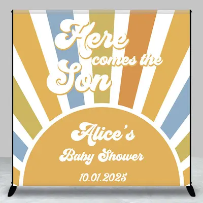 Here Come The Son Stripe Custom Baby Shower Backdrop - Aperturee