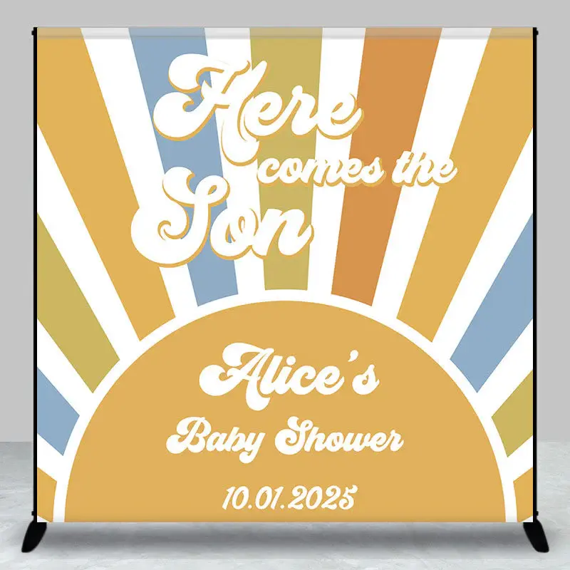 Here Come The Son Stripe Custom Baby Shower Backdrop - Aperturee