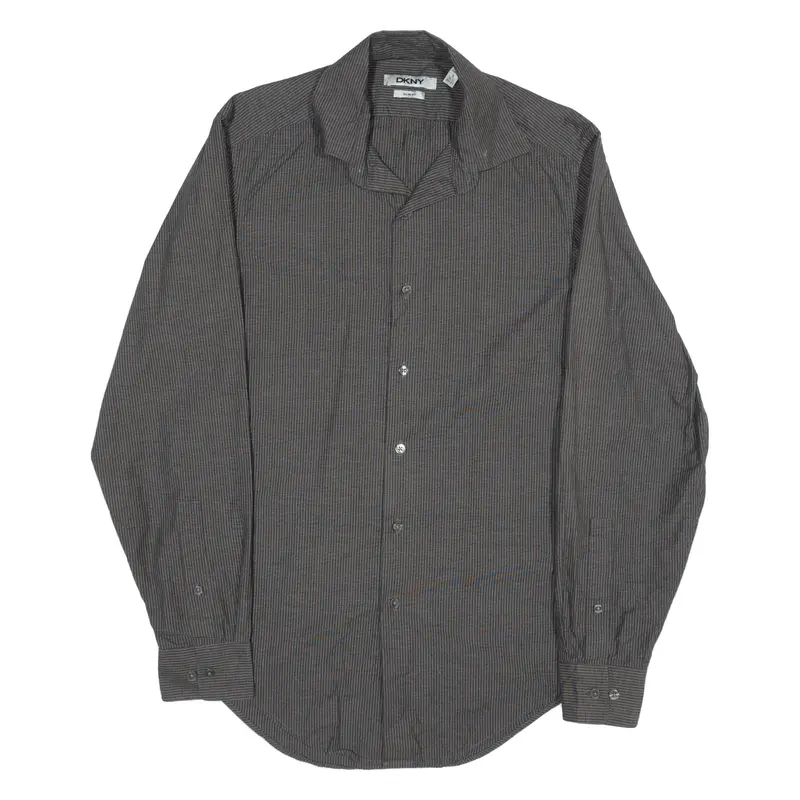 DKNY Slim Fit Shirt Black Striped Long Sleeve Mens S