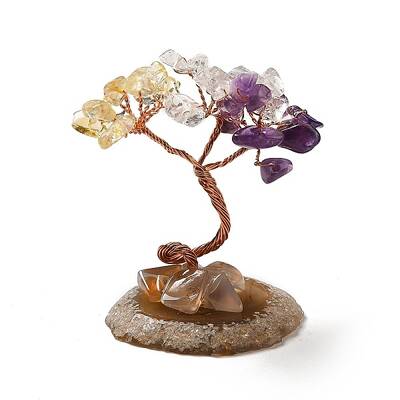 Natural Citrine & Amethyst & Quartz Crystal Chips Tree Display Decorations