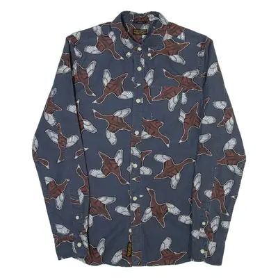 ALL SAINTS Slim Fit Mens Shirt Blue Crazy Pattern Long Sleeve XS