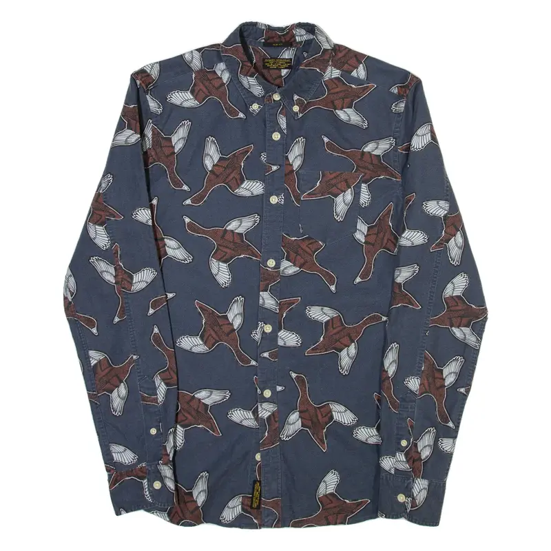 ALL SAINTS Slim Fit Mens Shirt Blue Crazy Pattern Long Sleeve XS
