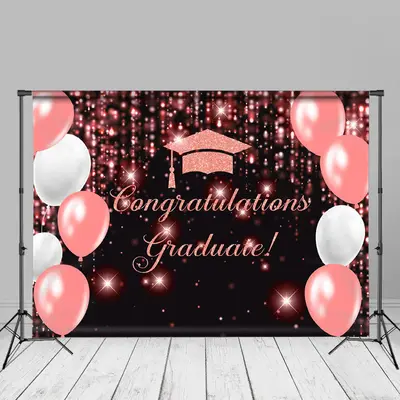 Balloon Glitter Pink Bokeh Graduation Photo Backdrop - Aperturee