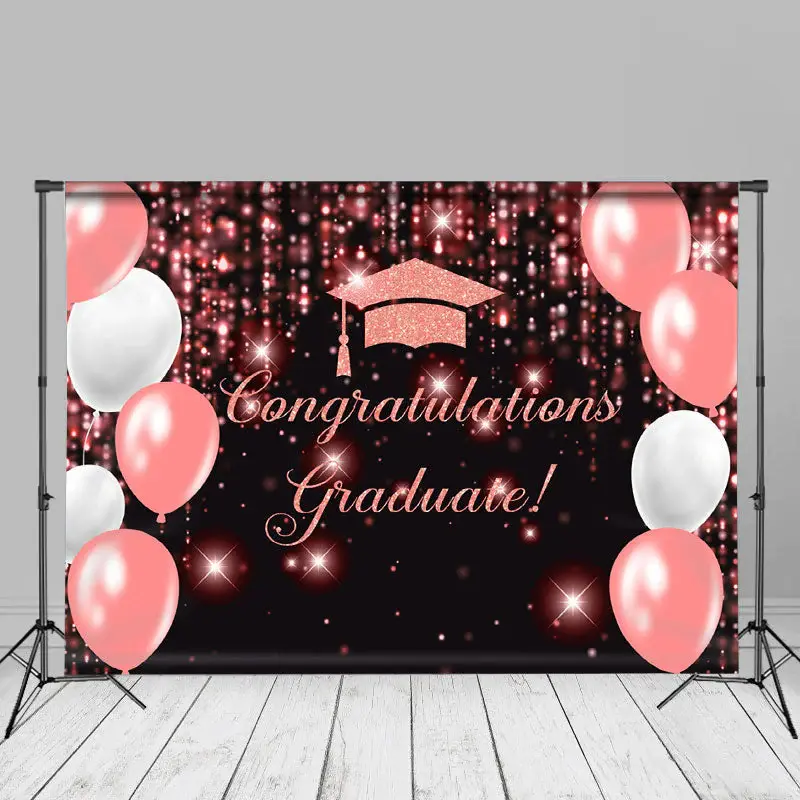 Balloon Glitter Pink Bokeh Graduation Photo Backdrop - Aperturee
