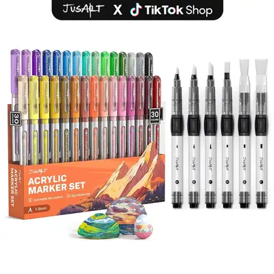 [JusArt] 30/24/18 Colors Flexible Tip Acrylic Marker Set, Water Based Paint Pens with Automatic Ink-Control, Waterproof Flexi...