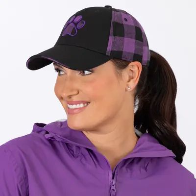 Paw Print Plaid Baseball Hat - Red