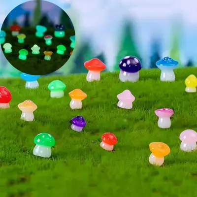 Random Color Mini Mushroom Ornaments, Cute Mushroom Shaped Resin Decorations, DIY Handmade Accessories For Vase & Fish Tank D...