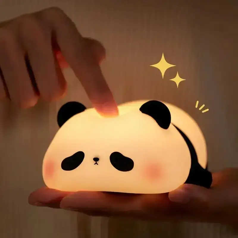 Cute Panda Design Silicone Table Night Light for Summer, Cartoon Animal Shaped USB Rechargeable LED Lights for Bedroom, Room ...
