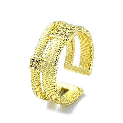 Brass with Cubic Zirconia Open Cuff Ring