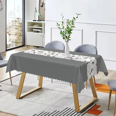 Grey White Plant Leaves Spring Rectangle Tablecloth - Aperturee