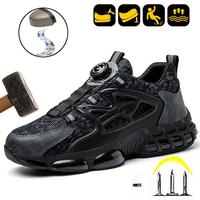 Men's Safety Sneakers with Swivel Buckle - Steel Toe, Breathable Mesh Upper, Non-Slip Rubber Sole Work Boots, Safety Shoes fo...