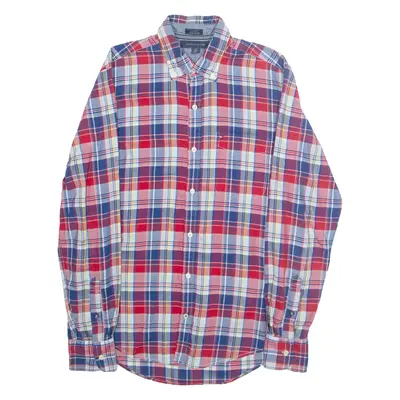 TOMMY HILFIGER Custom Fit Mens Shirt Red Plaid Long Sleeve S