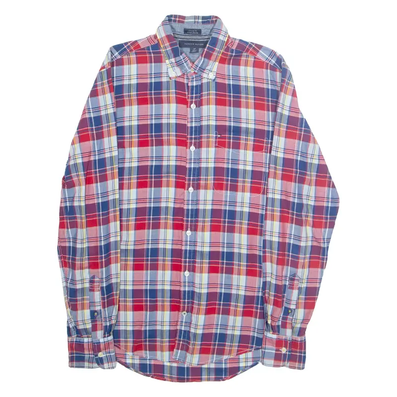 TOMMY HILFIGER Custom Fit Mens Shirt Red Plaid Long Sleeve S