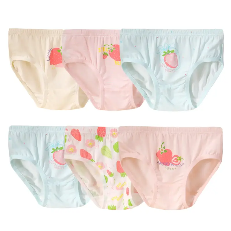 6-Pack Girls Floral Printed Modal Underwear Cute Stawberry Baby Briefs Toddler Super Soft Cotton Undies Children Kids Assorte...
