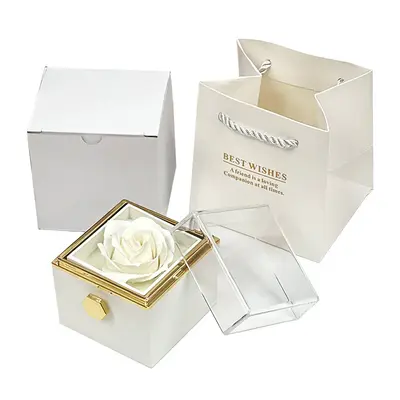Rotating Soap Flower Rose Gift Box Creative Rotating Rose Jewelry Packaging Box Valentine's Day Gift For Women | Color: White