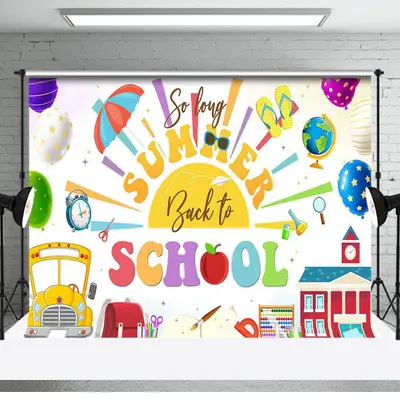 Car Bag Book So Long Summer Back To School Backdrop - Aperturee