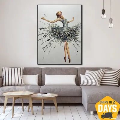 Original Ballerina Framed Painting Colorful Ballet Wall Art Abstract Impasto Artwork for Room Decor | BALLERINA ANNA 40"...