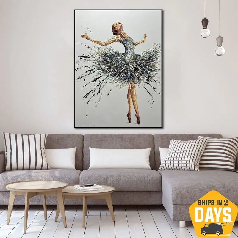 Original Ballerina Framed Painting Colorful Ballet Wall Art Abstract Impasto Artwork for Room Decor | BALLERINA ANNA 40"...