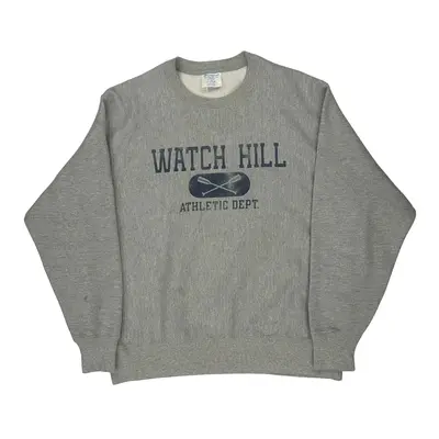 Reverse Weave Champion Graphic Sweatshirt - Large Grey Cotton Blend